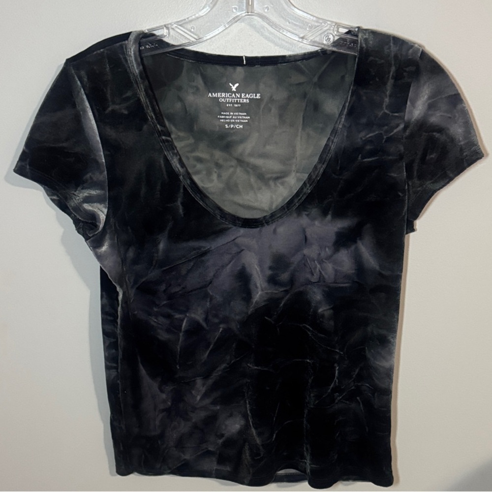 American Eagle Outfitters Black Velvet Short Sleeve Top